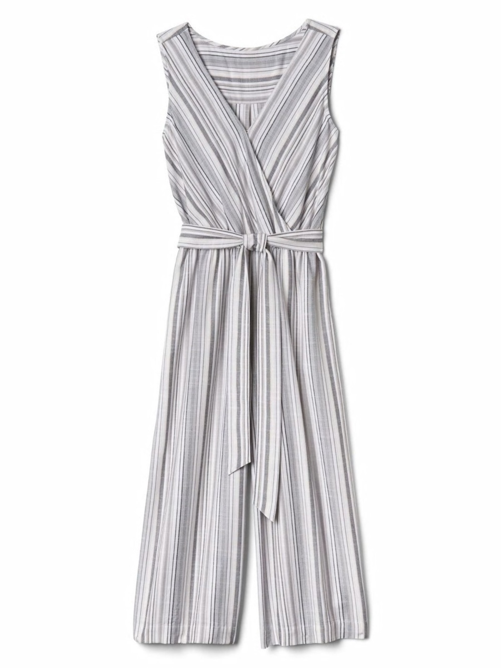GAP Gray and White Striped Jumpsuit with Waist Tie